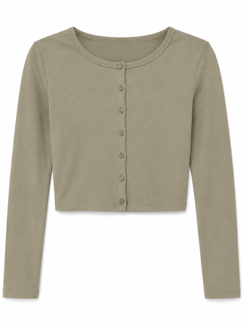 Sunday Best Cropped Button-Front Long Sleeve Top - Olive